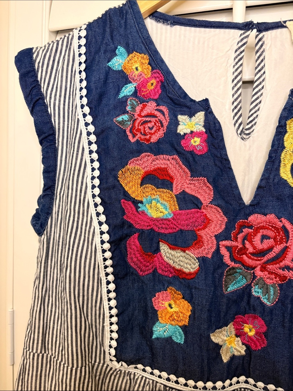Savanna Jane Navy Tunic with Multicolor Floral Embroidery - Picture 3 of 5